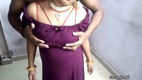 Indian bhabhi Sona_bhabi gets banged out by her devar in a sexy velvet gown