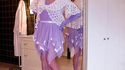 Cumming outdoors in my purple chiffon dress