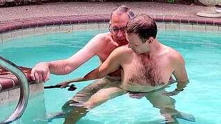 Gay pool, older younger bareback, twink outdoor